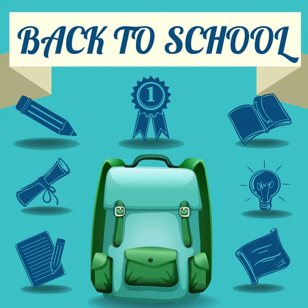 Voltar para a escola com mochila e outros símbolos — Vetor de Stock