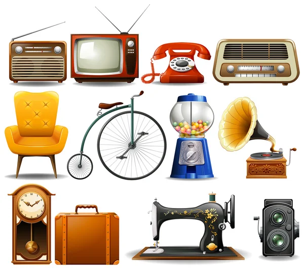 Molti tipi di oggetti vintage — Vettoriale Stock