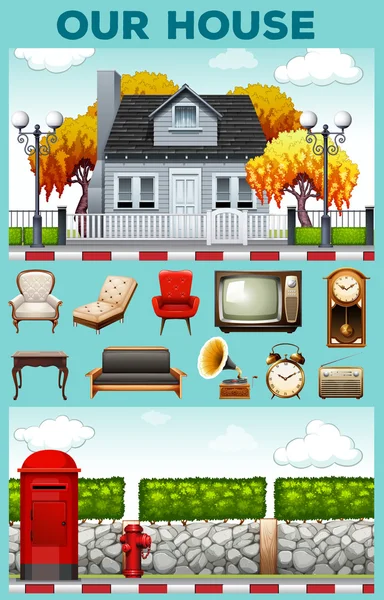 Maison et divers types de meubles — Image vectorielle