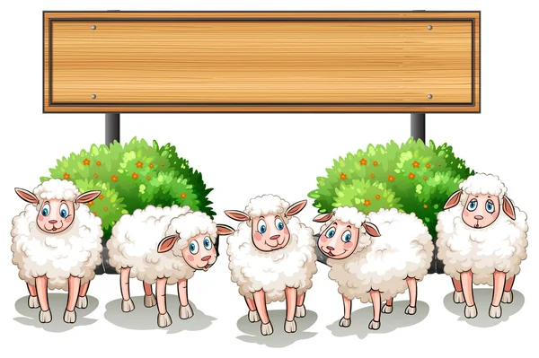 Sheeps and wooden sign — Stock Vector