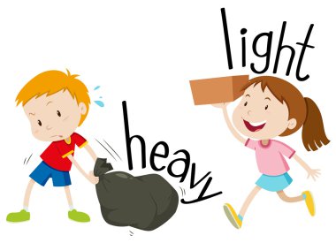 Opposite adjectives heavy and light clipart