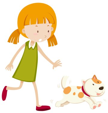 Küçük kız kovalayan bir köpek yavrusu