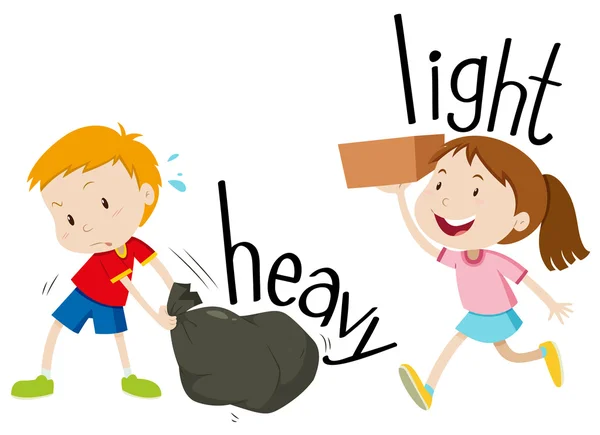 Opposite adjectives heavy and light — Stock Vector