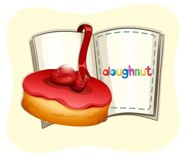 Donut de fresa y un libro — Vector de stock