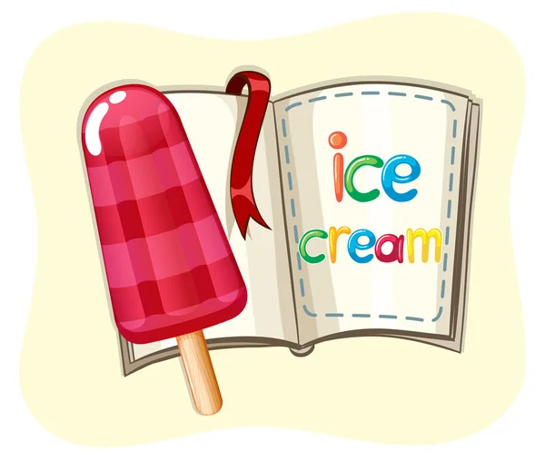 Icecream em pau e um livro — Vetor de Stock