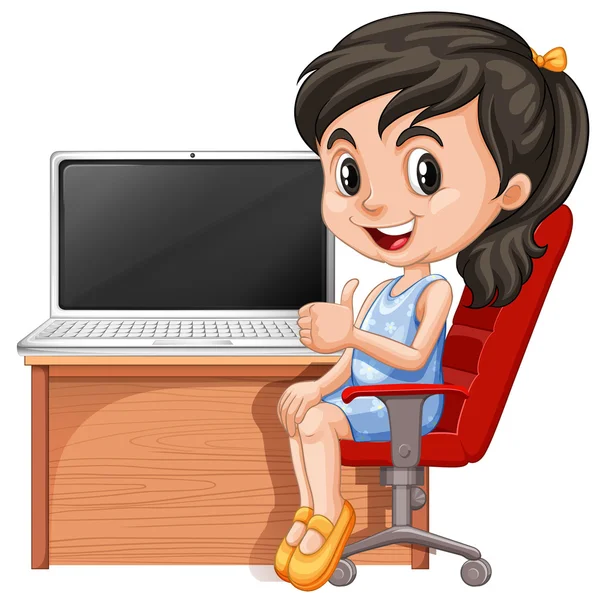Dívka pracující na počítači — Stockový vektor