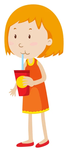 Lilla flickan dricka ur en kopp — Stock vektor