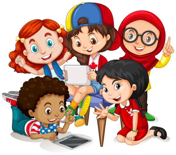 Children working in group — Stock Vector