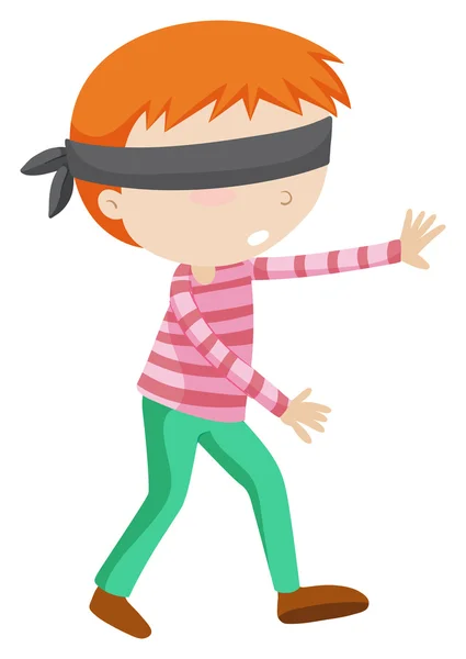 Boy blindfolded walking alone — Stock Vector