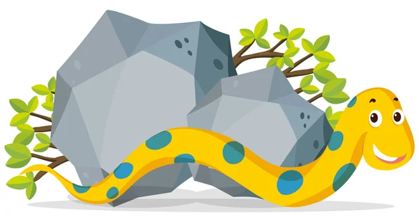 Serpiente amarilla arrastrándose por la piedra — Vector de stock