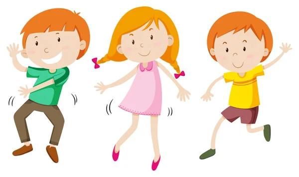 Niños y niñas bailando — Vector de stock