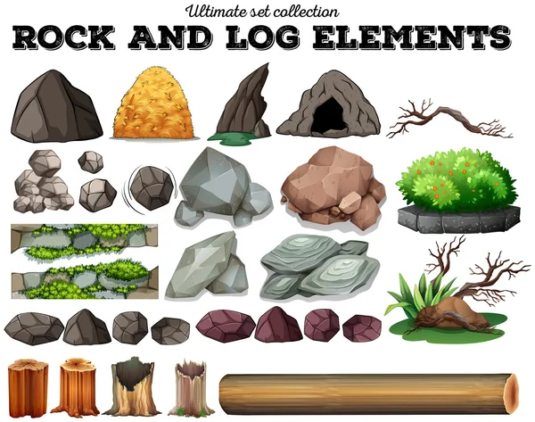 Elementos de roca y tronco — Vector de stock