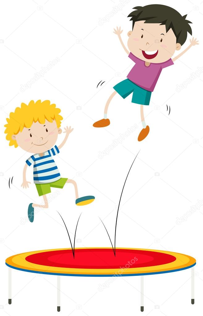 Boys jumping on trampoline