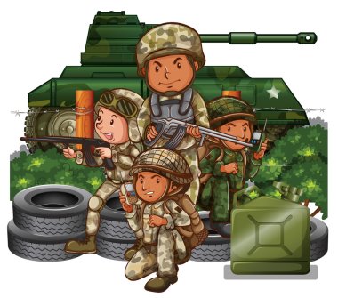 Soldiers with guns in the field clipart