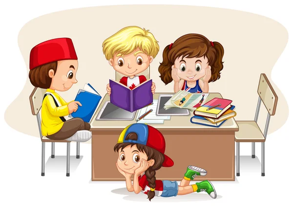 Bambini che studiano in classe — Vettoriale Stock