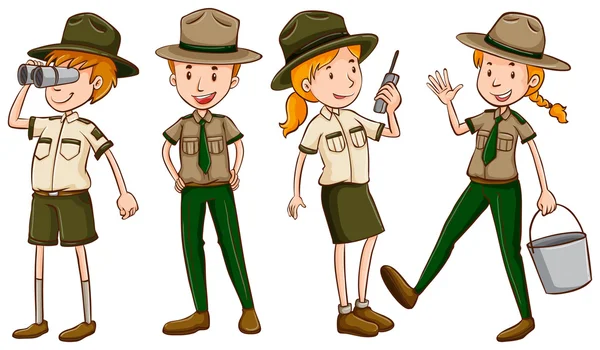 Park rangers in brown uniform — Stock Vector