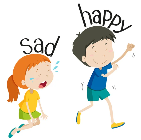 Opposite adjective sad and happy — Stock Vector