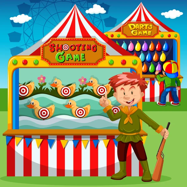 Game booths at the carnival — Stock Vector