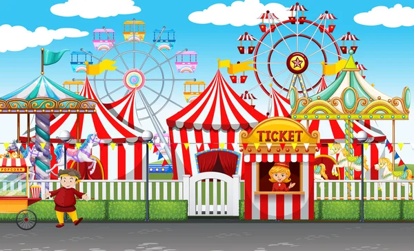 Carnival with many rides and shops — Stock Vector