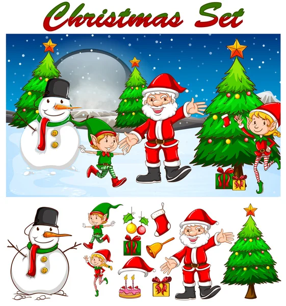 Thème de Noël avec Père Noël et bonhomme de neige — Image vectorielle