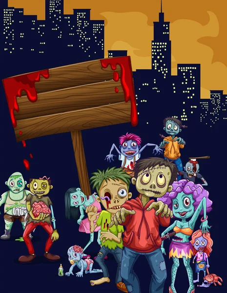 Zombies wandelen in de stad — Stockvector