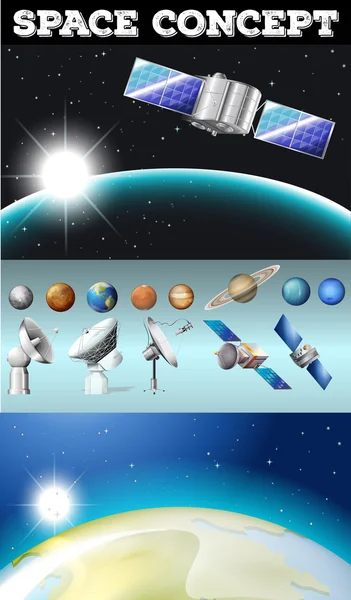 Planetas en el espacio y otros objetos — Archivo Imágenes Vectoriales