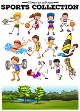 Çeşitli spor seti ve yeşil alan
