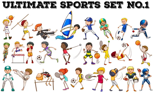 Niños y niñas haciendo diferentes deportes — Vector de stock