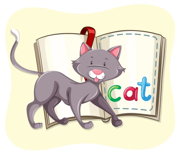 Gray cat and a book — Stock Vector