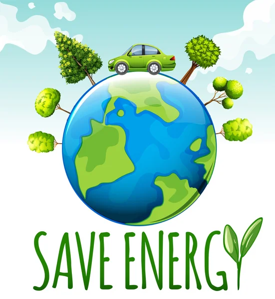 Αποθήκευση ενέργειας θέμα με αυτοκίνητο και δέντρα — Διανυσματικό Αρχείο