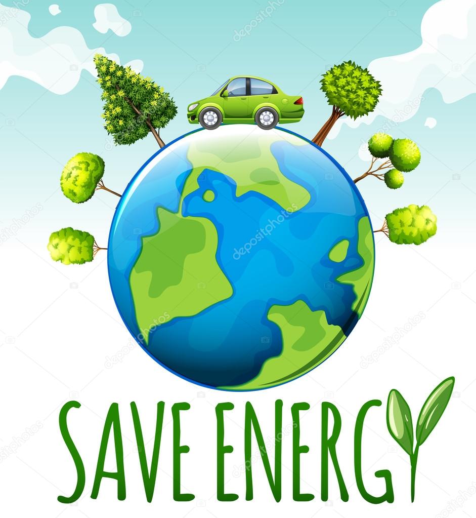 Save energy theme with car and trees
