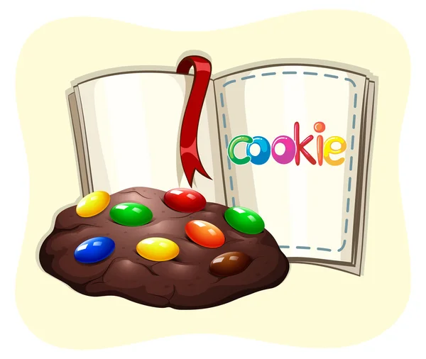 Galleta de chocolate y un libro — Vector de stock