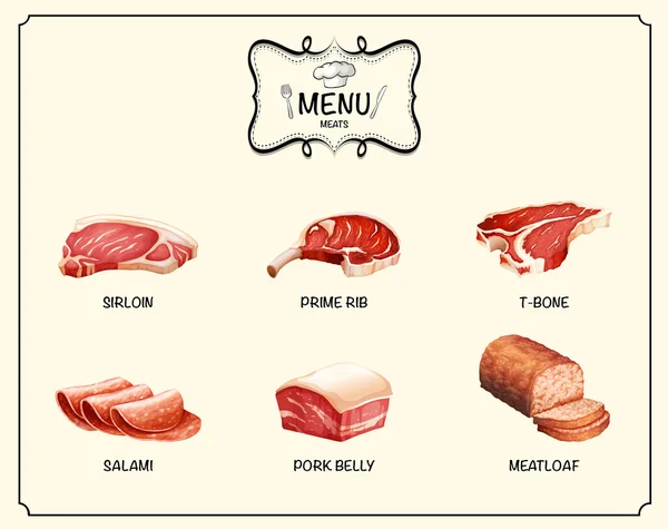 Diferentes tipos de produtos à base de carne — Vetor de Stock