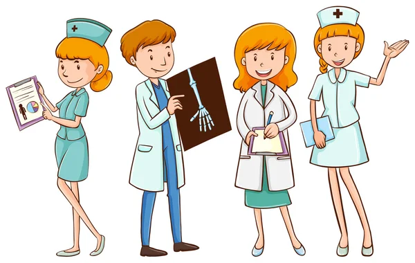 Doctors and nurses with patient files — Stock Vector