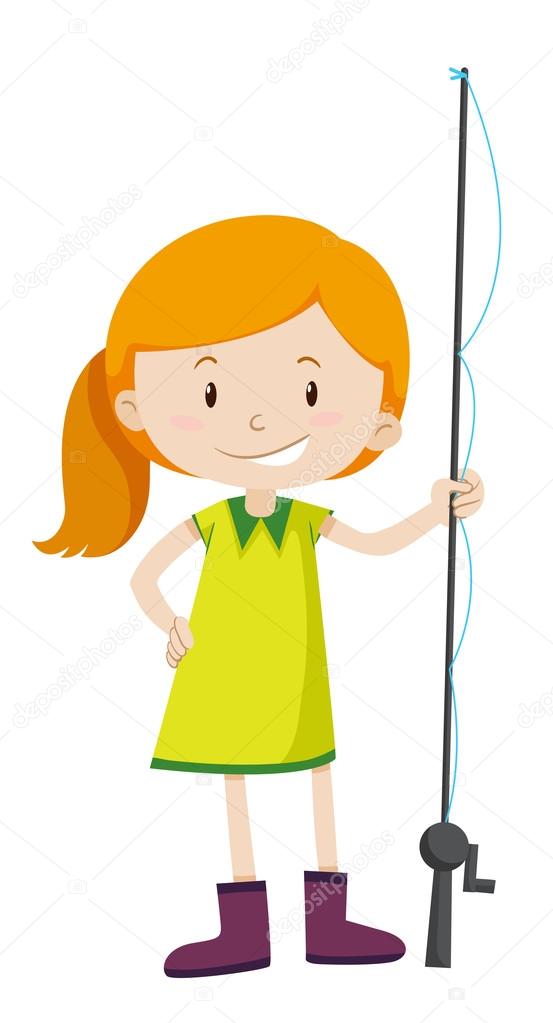Little girl with fishing pole Stock Vector by ©blueringmedia 90840036