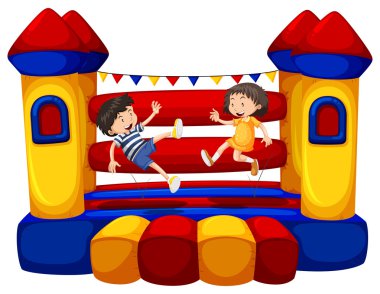Boy and girl bouncing on the funhouse clipart