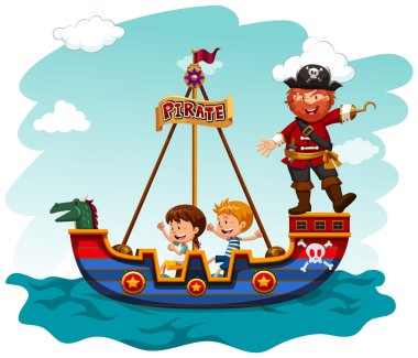 Çocuk ile korsan tekne sürme