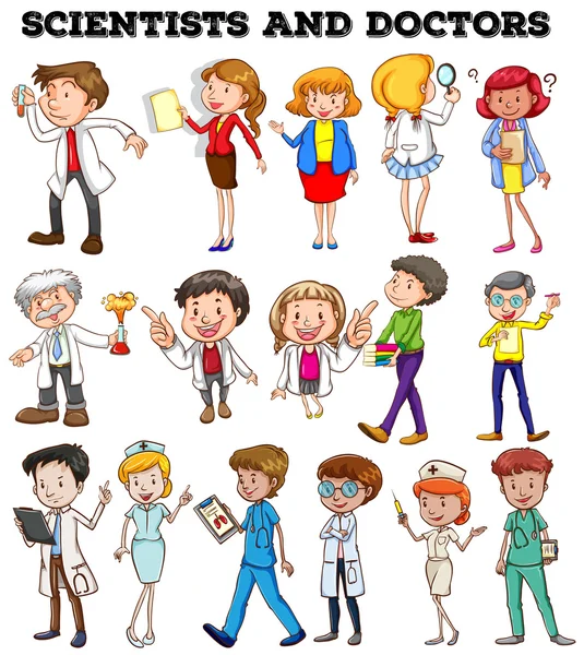 People working as scientists and doctors — Stock Vector