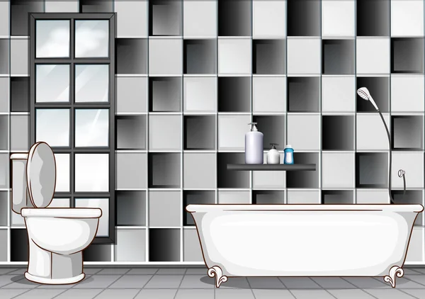 Bathroom with black and white tiles — Stock Vector