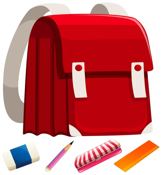 Schooltasje en andere stationaries — Stockvector