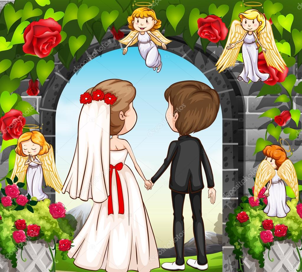 Wedding couple at the rose garden