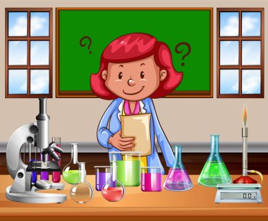 Laboratuar yapıyor fen bilgisi öğretmeni