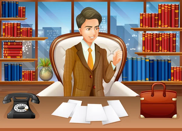 Businessman working in the office — Stock Vector