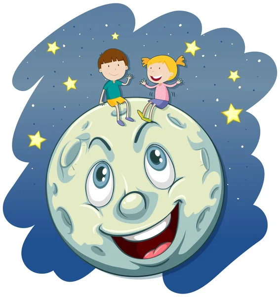 Хлопчик і дівчинка на повний місяць — стоковий вектор