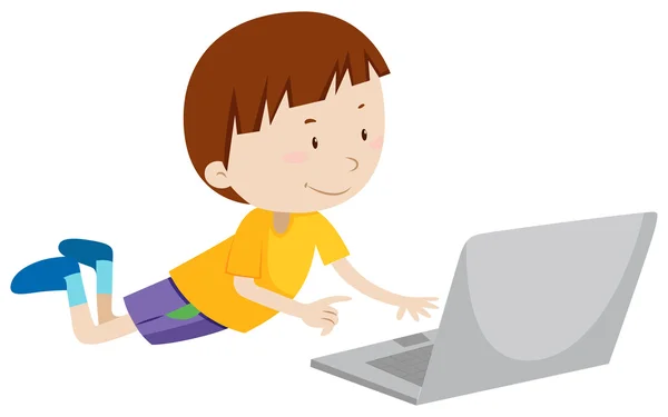 Мальчик, работающий за компьютером — стоковый вектор