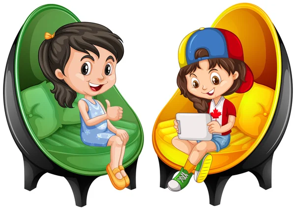Two girls sitting on chairs — Stock Vector