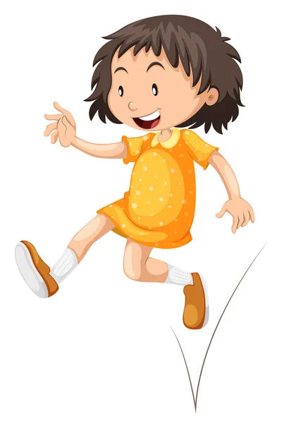 Kleines Mädchen im gelben Rock springt — Stockvektor