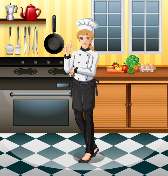 Chef travaillant dans la cuisine — Image vectorielle