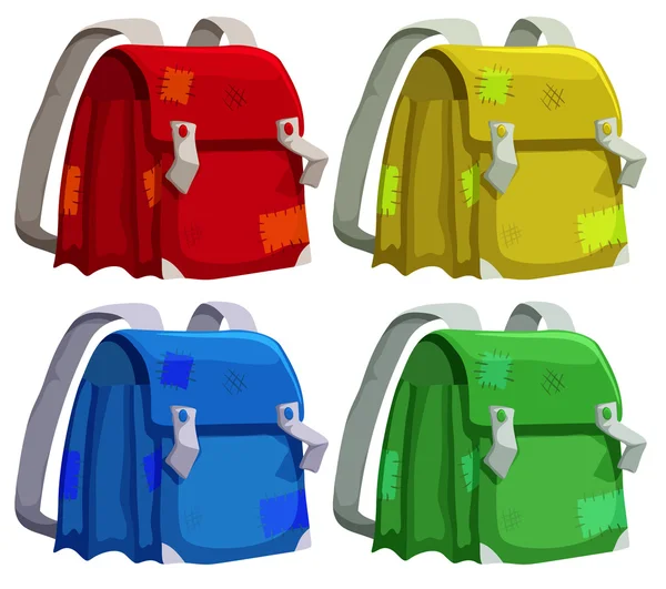 Bolsos escolares viejos en cuatro colores — Archivo Imágenes Vectoriales