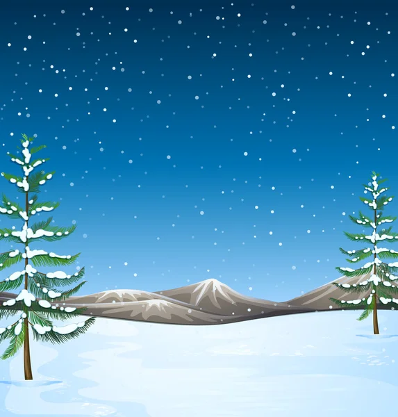 Nature scene with snow falling at night — Stock Vector